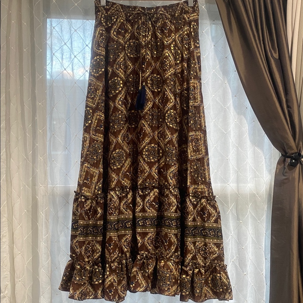 Chelsca & Theodore Bohemian Brown Patterned Maxi Skirt/ Size Small